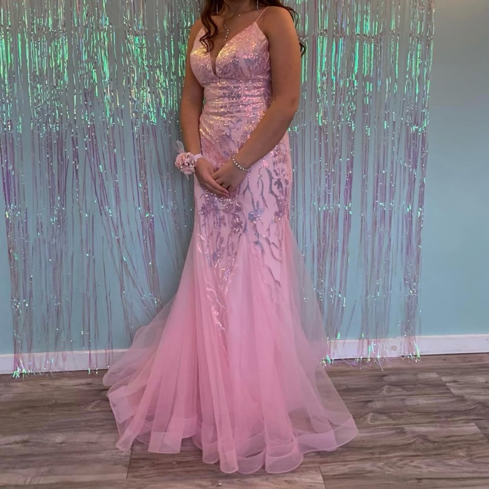 Sequin-Print Pink Mermaid Prom Dress By Alyce